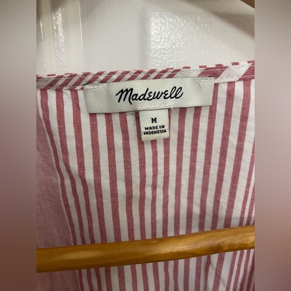 Women’s Madewell Red Striped Short Sleeve Wrap Top Size Medium - Picture 3 of 4